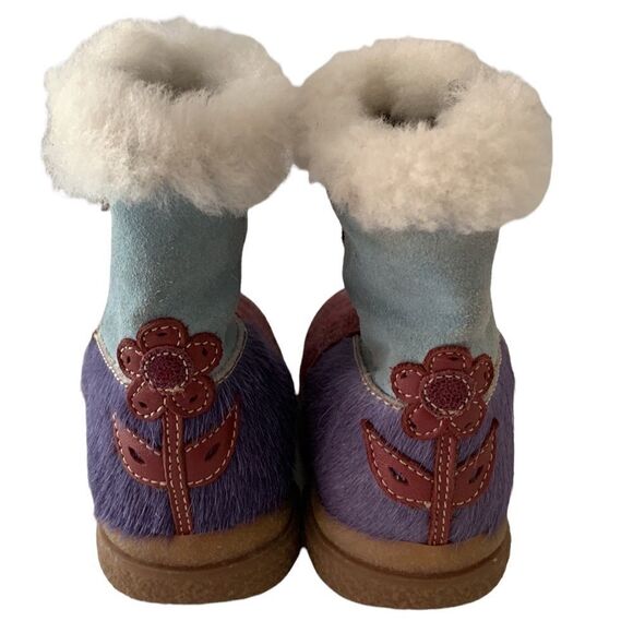 Mokine Toddler Genuine Leather Faux Fur Boots Purple Blue Made in Italy Size 6 - Picture 3 of 8